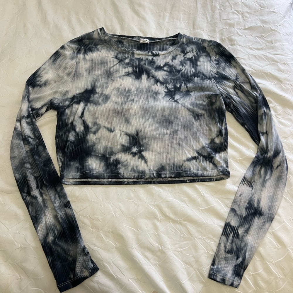 Garage Black and Gray Tie-Dye Crop Long Sleeve
